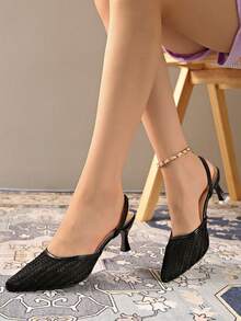 Giày cao gót đế xuồng màu trắng phong cách Trung Hoa mới, giày sandal mũi nhọn thêu ren cho nữ, giày cao gót mèo con - màu đen - Xem 2