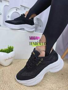 Women's Platform Sneakers, Beautiful, Comfortable And Resistant (LARGE SIZE) - Màu đen lấp lánh - Xem 7