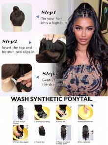Ponytail Extension, 24 Inch Drawstring Curly Wavy Pony Tail Natural Wavy Synthetic Hairpiece For Women Daily Party Use