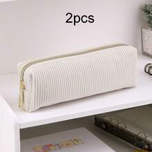 1/2pcs Solid Color/Plaid Multi-Functional Pencil Case, Diamond Pattern Large Capacity Pencil Box, Stationery Pouch, Plush Student Pencil Case, Pencil Bag, Backpack - Apricot - View 9