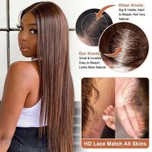 Oxeye 13*4 Straight Bob Human Wigs 200% Chocolate Brown Bob Lace Front Wig 13x6x1 Lace Frontal Wig Human Hair Wigs Dark Brown Straight Human Hair Wig #4 Colored Long Straight Wig Pre Plucked With Baby Hair Natural Black Straight Human Hair Wig - #4 - 查看 7