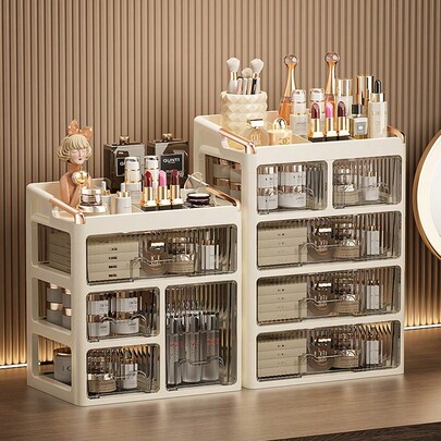 3 Layer Drawer-Style Cosmetic Storage, Box High-End Dressing Table, Lipstick Skin Care Products Desktop Storage Box Jewelry Storage Rack