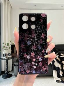 1 pieza Funda de teléfono de lujo premium con patrón de flores y brillo para teléfonos Android - S25Ultra, S24Ultra, S23Ultra, S22Ultra / Redmi 12, Redmi Note 13 / OPPO / Realme / Infinix Series. Resistente a huellas dactilares, a prueba de golpes, con carcasa de silicona suave anti-caídas para proteger el teléfono de arañazos.