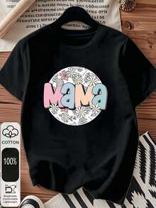 1pc blusas para mujer blusas elegantes dama playera de mujer blusas mexicanas de septiembre Imagen de Mama camiseta 180g algodón blanco y negro patrón estampado de flores algodón de alta calidad estampado cuello redondo corte básico holgado hombres y mujeres transpirable versátil lavable a máquina cómoda talla S ~ 3XL diario casual deportes imprescindible verano - Negro - Ver 1