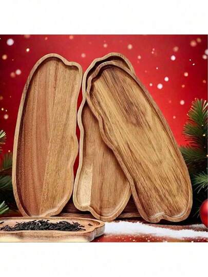 1/2 Pcs Wooden Tray, Wooden Fruit Plate, Solid Wood Dessert Plate, Multi-Functional Snack Plate, Decorative Food Tray, Washable Dining Plate, Coffee Cup Tray, Tea Cup Tray, Household Cheese Board, Innovative Bread Tray, Room Decor, Kitchen Decor, Serving Tray Suitable For Family Gatherings, Friends Parties, And Christmas Parties