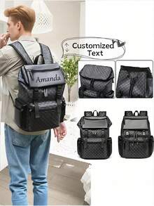 New Customizable Any Name PU Backpack, Large Capacity Casual Travel Bag, Laptop Bag, Business Bag, Minimalist Backpack School Bag, Suitable For Daily Commute, Travel, Gift For Family And Friends, Birthday Gift, Holiday Gift - Multicolor - View 1