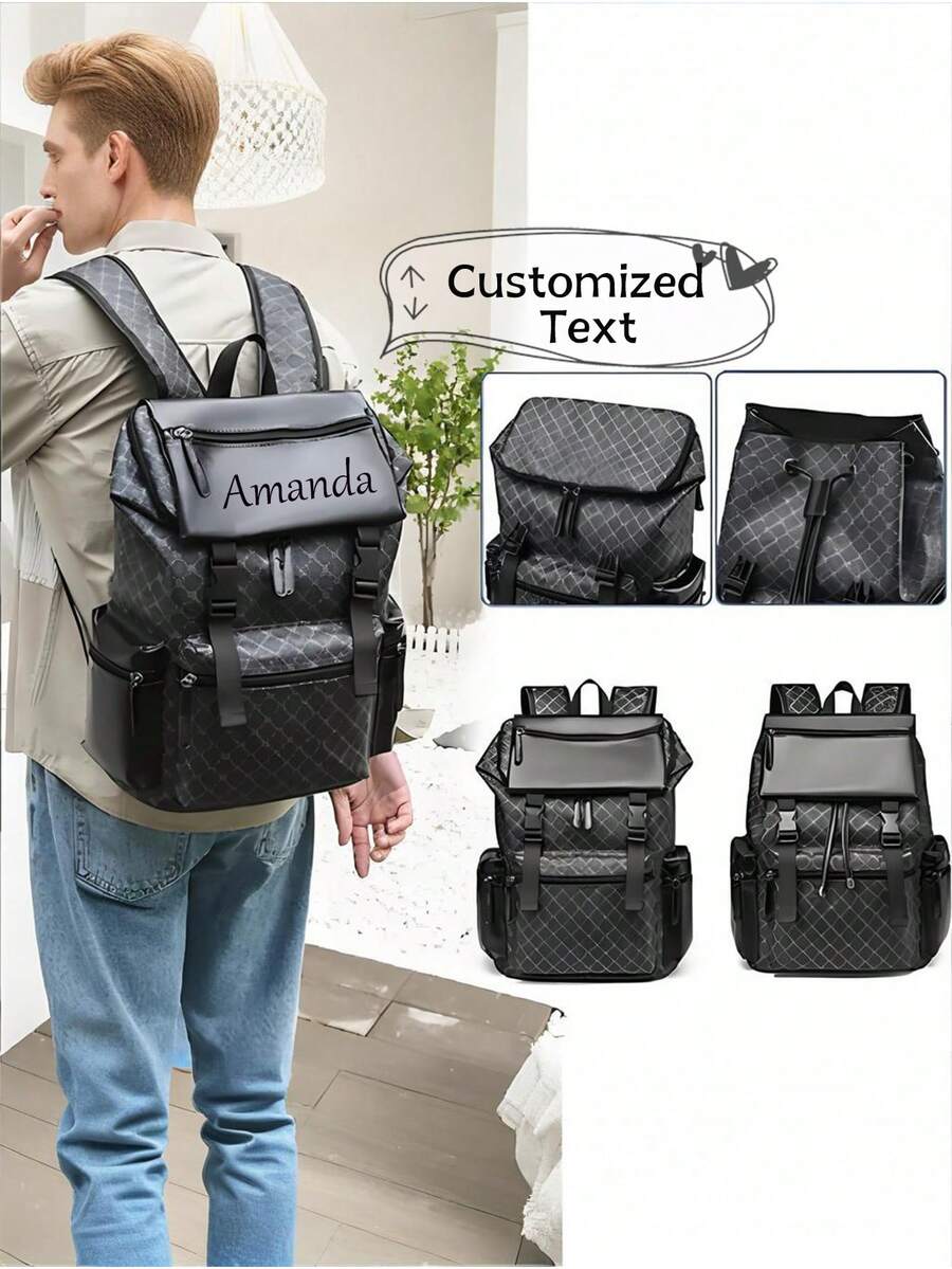 New Customizable Any Name PU Backpack, Large Capacity Casual Travel Bag, Laptop Bag, Business Bag, Minimalist Backpack School Bag, Suitable For Daily Commute, Travel, Gift For Family And Friends, Birthday Gift, Holiday Gift - Multicolor - View 1