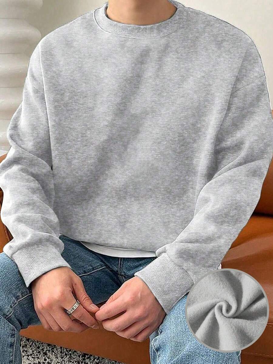 1pc Teen Boys Minimalist Retro Outdoor Pullover Sweater, Knit, Autumn/Winter - Light Grey - View 1