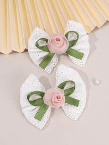 2pcs Pink Rose Hair Bows For Girls,Plain Bow Alligator Clips For Toddler Girls,White Bow Hairpins With Fully Lined,Casual Daily Barrettes Kids Baby Hair Accessories