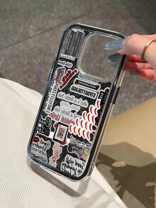 Ốp điện thoại chống sốc, vẽ tay họa tiết graffiti phong cách Ins-Style chất lượng cao, dòng Dopamine Color Series, họa tiết sách và biển báo, tương thích với iPhone 15/16 Pro Max và Apple 11/12/13/14 Pro, ốp chống rơi vỡ, quà tặng mùa xuân. - màu đen - Xem 3