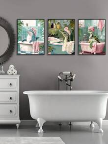 3PCS Blue Ocean Theme Bathroom Wall Art Gator Dolphin And Sea Turtle In Bathtub Picture Wall Decor Tropical Coastal Animals Poster Canvas Print Artwork, Bedroom Decor, Living Room Decor, Office Decor, Dining Room Wall Decoration, Kitchen Decor, Study Room, Corridor, Dormitory Decoration, Bathroom Decor,Ideal Gift For Friends, Wall Arts, Wall Decor, Home Decor, Room Decor, Canvas Wall Art, Posters, Wall Art With Frame, Optional Frame ﻿ ﻿ - Multicolor - View 8