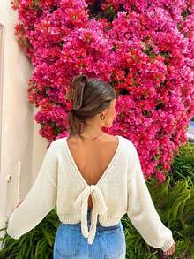 FOR BEAUTY Autumn And Winter New Solid Color Strap Bow Women's Long Sleeve Knitted Cardigan Top, Fashionable And Simple Street Casual Loose And Lazy Suitable For Going Out Commuter Sweater Autumn Women's Clothing Christmas