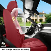 5 Seats Premium Nappa Leather Car Seat Covers Full Set Front Back Rear Cushion Full Wrapped Protector Universal Fit For Most Cars SUV Truck Interior Decoration Protection Auto Accessory Easy To Clean - Đỏ - Xem 8