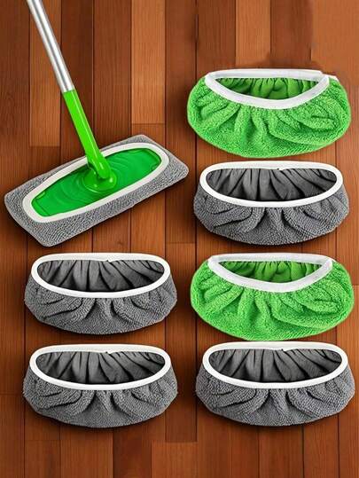 Tampon de vadrouille en fibre ultra-fine réutilisable - Chiffon de nettoyage humide/sec super absorbant et durable, polyester gris avec bord blanc de conception ronde, compatible avec la plupart des vadrouilles plates, carrelage et revêtement de sol adhésif, avec conception de bande élastique, peut être installé avec une vadrouille standard