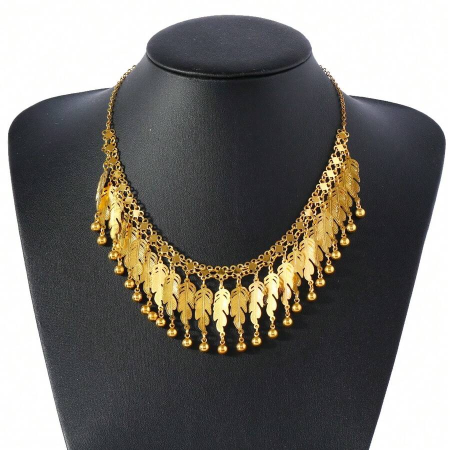 European & American Cross-Border Floral Leaf Iron Ball Pendant Necklace