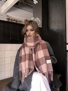 1pc Fashion Casual Daily Faux Cashmere Plaid Tassel Scarf, Versatile Atmosphere High-End Feel Winter Scarf/Shawl For Women, Elegant & Soft