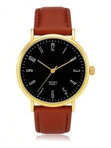 Men's Watch With Leather Strap And Metal Original Launch - Brown, Gold, Black - View 2