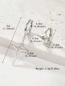 一对不对称 925 银耳环套装，光滑的四角星形耳环适合女性和男性日常休闲场合，或作为女儿和侄女的节日礼物 - 銀色 - 查看 12