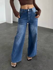 Quần jeans ống đứng thoải mái dành cho nữ, đa năng cho phong cách đi làm hàng ngày và dạo phố - Rửa tối - Xem 3