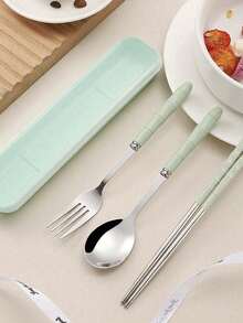 Bộ dao nĩa 3 trong 1 có thể tái sử dụng, dụng cụ cắm trại kèm hộp đựng, bao gồm thìa, dao và dĩa, bộ dao nĩa du lịch di động, hộp nhựa, thích hợp cho du lịch, dã ngoại, cắm trại hoặc sử dụng hàng ngày, tuyệt vời cho học sinh, du lịch và nhà bếp, vật dụng thiết yếu cho năm học mới. - Nhiều màu - Xem 11