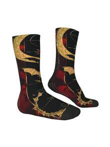 1pair Tarot Style Illustration Printing Socks Men's 360-Degree 3D Printing Socks Digital Printing Socks Medium Socks