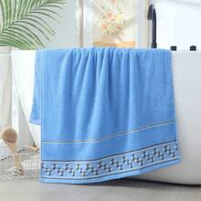 Toalla de baño de nuevo estilo, de algodón puro, agrandada y gruesa, para adultos, suave y absorbente, de algodón puro, para hombres y mujeres, grande, de jacquard, de algodón puro, de color liso, sin pelusa, gruesa, de regalo - Azul - Ver 12