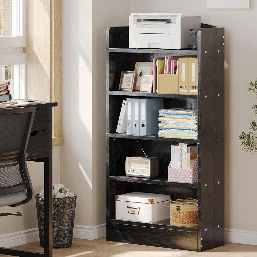 5Tier Open BookshelfLibrary Bookcase With Storage Shelves Floor Standing Shelves For Home Office Living Room Bedroom Black