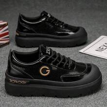 Zapatos casuales/de negocios con cordones, cómodos, elegantes y con un toque único, adecuados para vacaciones, citas y trayectos, de cuero negro, de estilo minimalista y elegante, para otoño/invierno