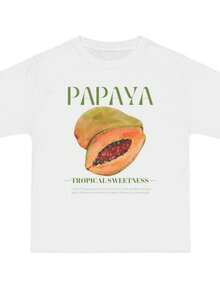Oversized Papaya Graphic Tee, Fruit Printed T-Shirt, Tropical Fruit Tee, Summer Graphic Shirt, Short-Sleeve Graphic Top - trắng - Xem 1