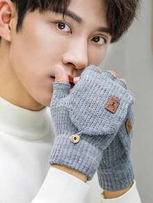 1 Pair Of Winter Warm Knitted And Plush Thick Half Flip Gloves, Touch Screen Riding Student Writing Plush Gloves - Multicolor - View 5