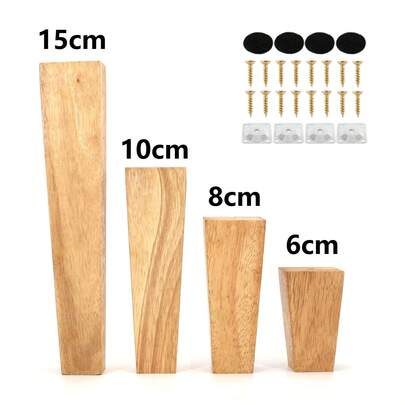 4个家具腿及配件，实木沙发腿，适用于沙发、梳妆台、床 - 多功能木质替换脚，带金属安装配件