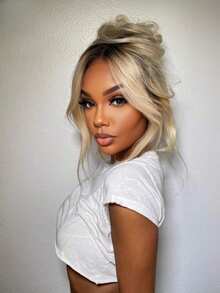 Ombre Brown Roots Ash Blonde 13x4 HD Transparent Body Wave Lace Front Wigs Human Hair Pre Plucked Bye Bye Knots 180 Density Brazilian Lace Frontal Wigs For Women Water Wave Wigs Human Hair With Baby Hair True To Length - 根染&漸變色 - 查看 2