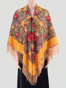 1pc Women's Autumn/Winter Bohemian Style Printed Square Scarf, Large Size Tassel Shawl Wrap Handkerchief, Multi-Scenario Use - Multicolor - View 21