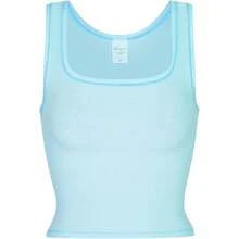 Women Rib Tank Top Padded Workout Top Square Neck Crop Tank Fitted Basic Cami Tops - Blue Ice - 查看 4