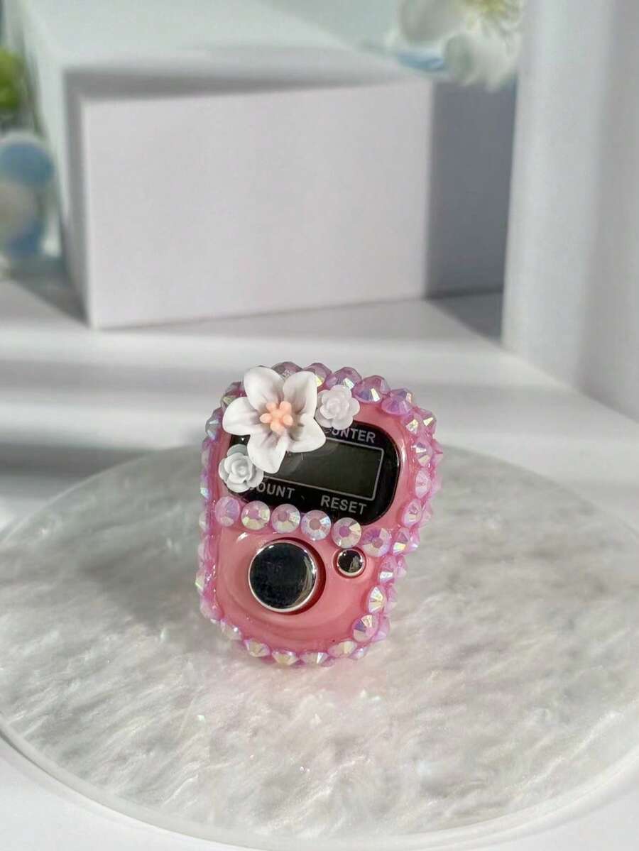 Contador de dedos con flor totalmente cubierto de rhinestones de colores personalizados, contador digital portátil, botón manual, contador de mano mini, contador empaquetado en tarjeta y en caja de 12 piezas, tasbih electrónico con opciones de multicolor - Adecuado para contar oraciones, seguimiento de actividades, regalos festivos, etc. - Multicolor - Ver 1