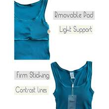Women Rib Tank Top Padded Workout Top Square Neck Crop Tank Fitted Basic Cami Tops - Ocean Depths - View 7