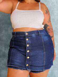 Plus Size Denim Skirts - 藍色 - 查看 7