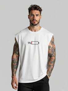 T-Shirt Oversized Tank Top Battery 1% Men's Printed Low-Cut Shirt Unisex Loose Cotton T-Shirt % - 白色 - 查看 1