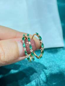 1 pieza Anillo con forma de ojo de caballo de plata de ley 925 con circonita verde, joya vintage elegante, regalo versátil para mujeres, adecuado para uso diario, fiestas y festivales