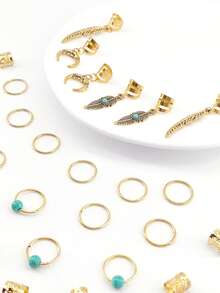 31pcs Turquoise Hair Rings, Braided Hair Accessories,Fashionable Bohemian Music Festival Dance Party Hair Accessories, Claw Clips, Hair Claws, Clips For Hair, Hair Slide, Hair Barrettes