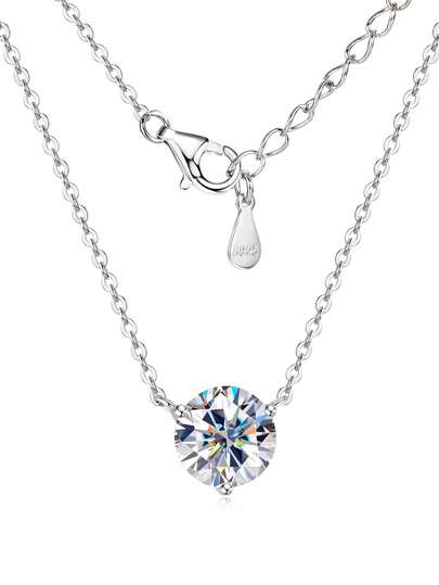 XUJIA 1 pieza Clásico Colgante de Collar de Mujer con Moissanita de 2ct Color D VVS1 de 8mm Redondo en Plata de Ley 925 de 20" Joyería de Aniversario y Cumpleaños Regalo para Ella