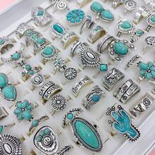 Bộ 20 chiếc nhẫn hợp kim khảm đá ngọc lam tổng hợp, Bộ nhiều món phong cách cổ điển hình xương rồng Bohemian, Nhẫn đeo tay cho cặp đôi cao bồi miền Tây dự tiệc, Trang phục hàng ngày, Quà tặng trang sức thời trang, Giao hàng ngẫu nhiên - 20 chiếc nhẫn cao bồi miền Tây ngẫu nhiên - Xem 7