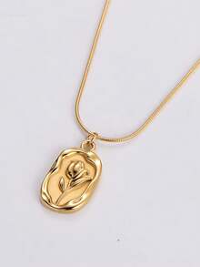 1pc Relief Tulip Necklace Women Stainless Steel Collarbone Chain Couples Gift - Tulip Necklace - View 1