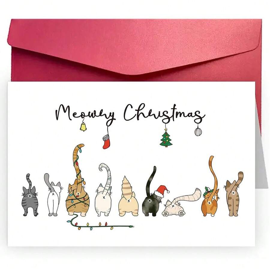 1 件，带信封的搞笑猫咪圣诞贺卡，送给爱猫人士的幽默圣诞礼物，送给男朋友、女朋友、丈夫和妻子的圣诞贺卡 - 均碼 - 查看 1