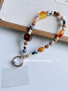 Accesorio vintage hecho a mano para teléfono con ámbar, cordón con cuentas para cámara, correa decorativa para teléfono