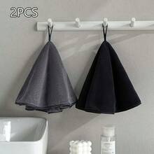 2 pièces Set de serviettes de cuisine, serviette noire, serviette en microfibre super douce, set de serviettes de bain, douces, absorbantes, séchage rapide, serviette ronde à suspendre avec corde de suspension, noir et gris, 50*50cm/20*20 pouces