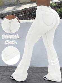 GILIPUR New Y2K Bootcut Women Jeans White High Slim Fit Waist Stretch Casual Elegant Vintage Simple Streetwear 2000s Style Fall And Winter Clothes Outfits Old Money Vintage Clothes Going Out,And Suitable For Halloween And Christmas Outfits Outfits - trắng - Xem 2