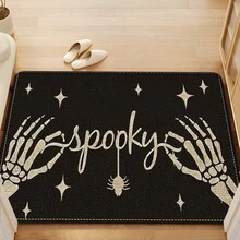 1 pièce Tapis de cuisine en lin imprimé motif crâne, paillasson, tapis de bain, tapis de couloir, décoration d'Halloween, cadeau d'Halloween, rectangle imprimé en 3D, convient pour le salon, la chambre, le couloir, la salle de bain, la buanderie - Tapis en polyester, décoration d'intérieur et d'extérieur