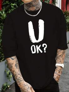 Camiseta de Verano de Manga Corta para Hombre U ok con Impresión del Logo U ok - Top Casual de Playa Transpirable con Cuello Redondo, Versátil para la Piscina y Atuendo Casual, Esencial de Primavera/Verano (Ajuste Regular, Manga Corta) - Estilo Disponible para s & - Negro - Ver 2
