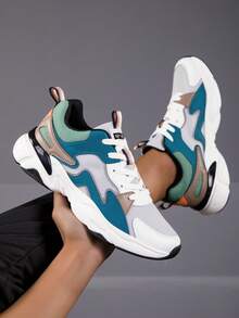 Men's Non-Slip, Wear-Resistant, Breathable Formal Outdoor Lace-Up Low-Top Casual Sports Shoes, Fashionable Minimalist Style Leather Men's Sports Shoes, Running Shoes, Solid-Color Low-Top Shoes, Tennis Shoes, Rubber Shoes - Grey - View 2